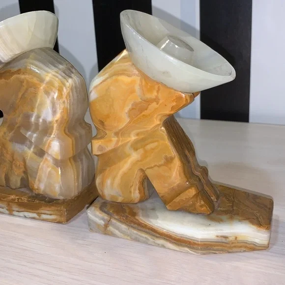 Solid Carved Stone/Rock Sleeping Man in Sombrero Book Ends Vintage Home Decor - Picture 3 of 17